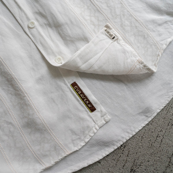 1990s white linen × rayon cuba s/s shirt