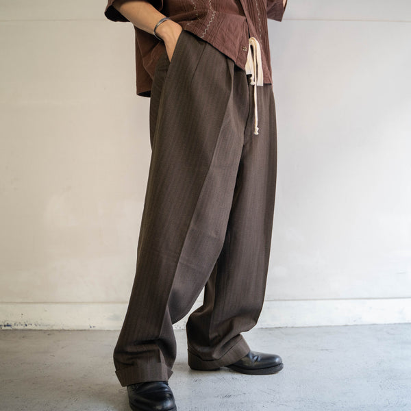 1980s Japan vintage brown stripe slacks -waist remake-