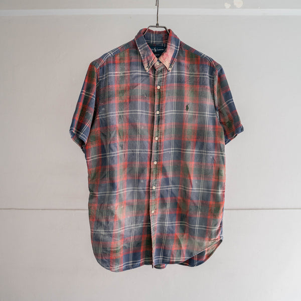 1990-00s Ralph Lauren check s/s shirt -super fade-
