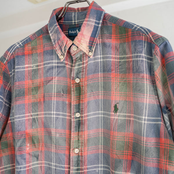 1990-00s Ralph Lauren check s/s shirt -super fade-
