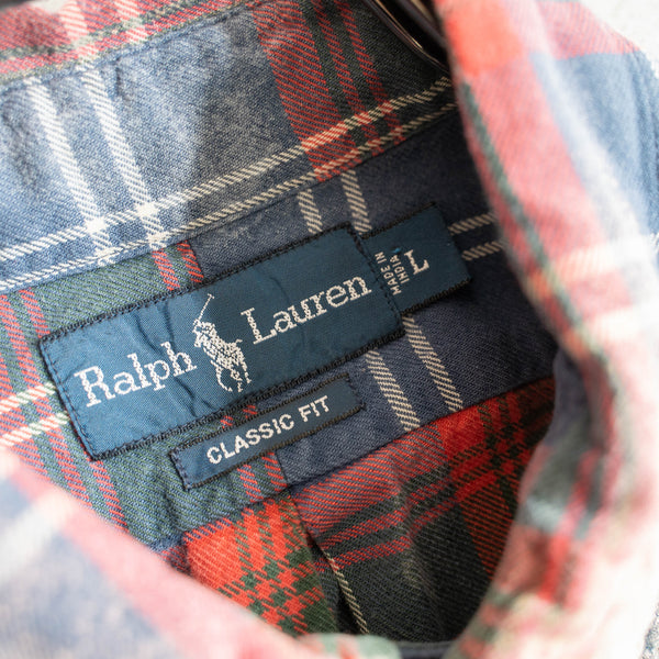1990-00s Ralph Lauren check s/s shirt -super fade-