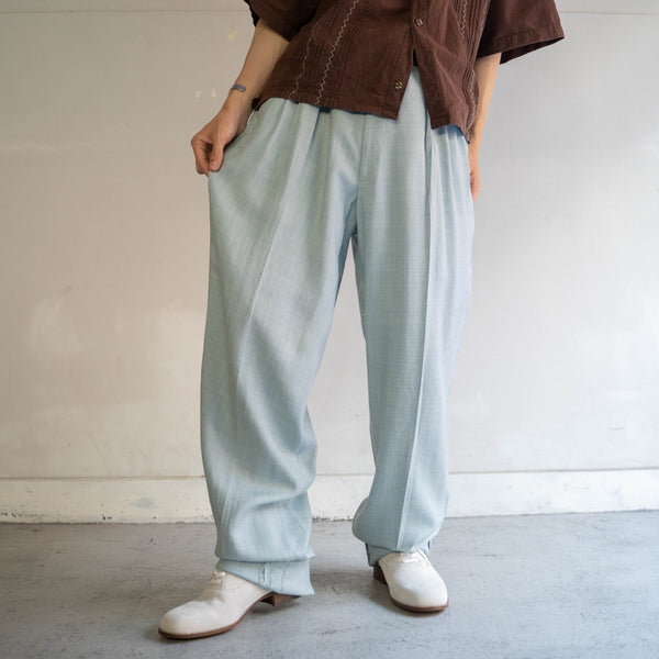 1980-90s ice blue 2 tuck slacks -light weight- 'dead stock'