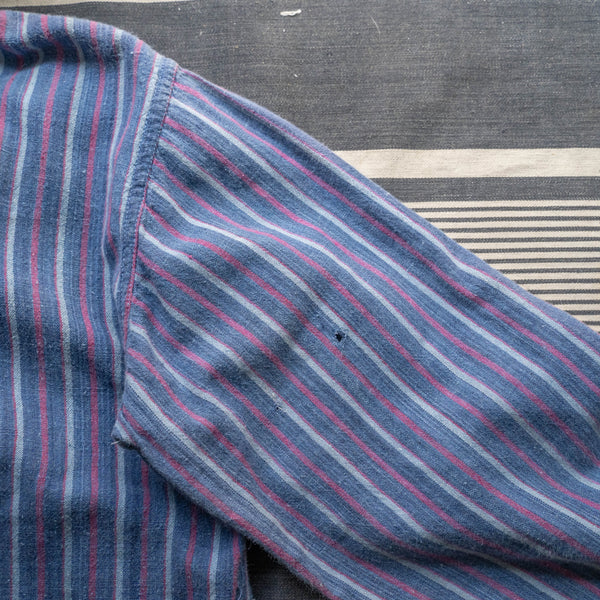 1980-90s Europe blue × red stripe shirt -strange front design-