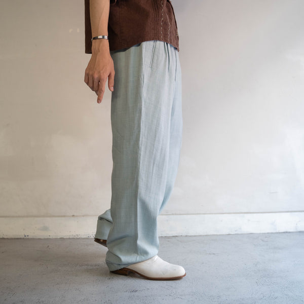 1980-90s ice blue 2 tuck slacks -light weight- 'dead stock'