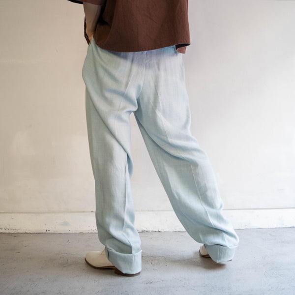 1980-90s ice blue 2 tuck slacks -light weight- 'dead stock'