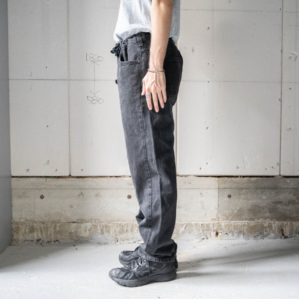 1990-00s black color denim pants -waist code remake-