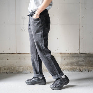 1990-00s black color denim pants -waist code remake-