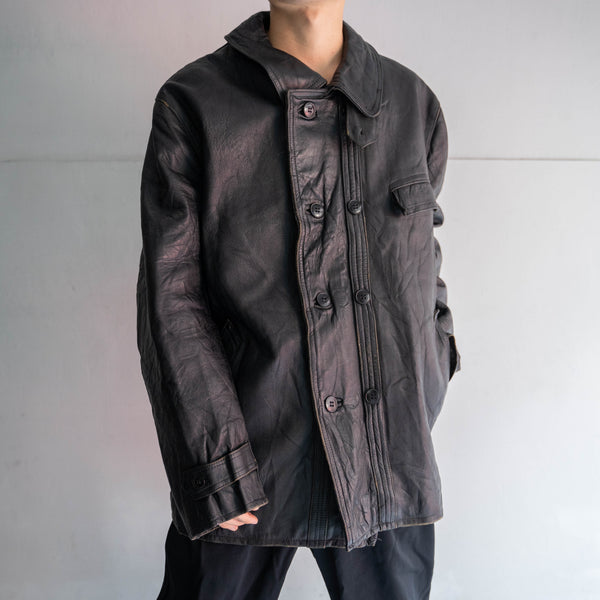 1960-70s France black corbusier leather jacket -2