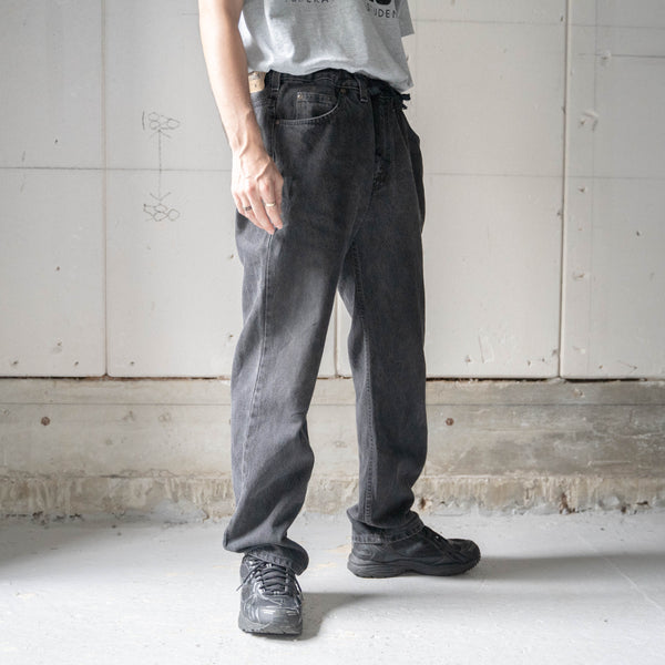 1990-00s black color denim pants -waist code remake-