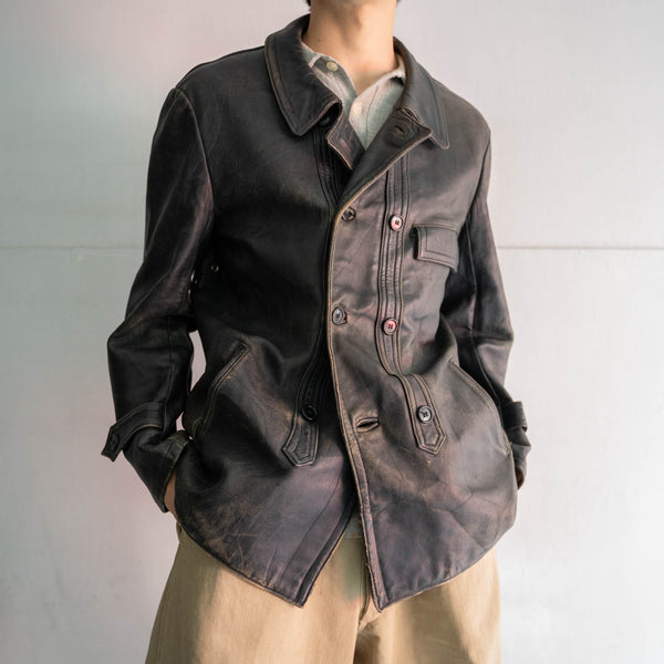 1960-70s France black corbusier leather jacket -1