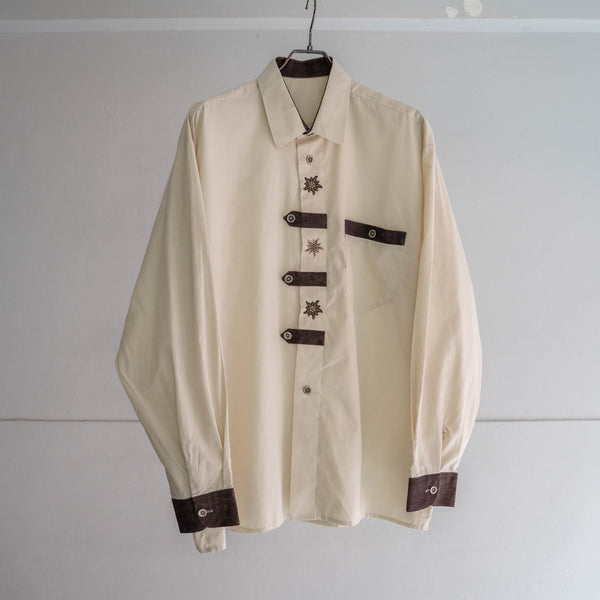 1990s Europe ivory × brown tyrolean l/s shirt