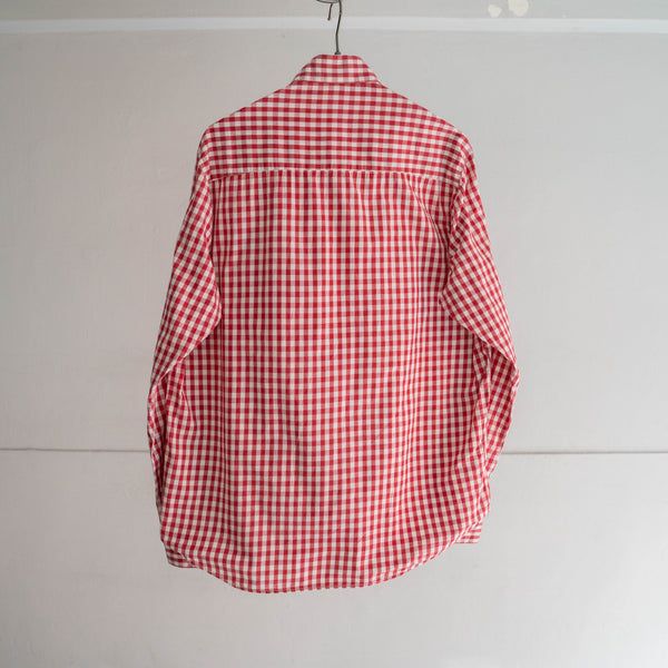 1990s Europe red × white check tyrolean l/s shirt