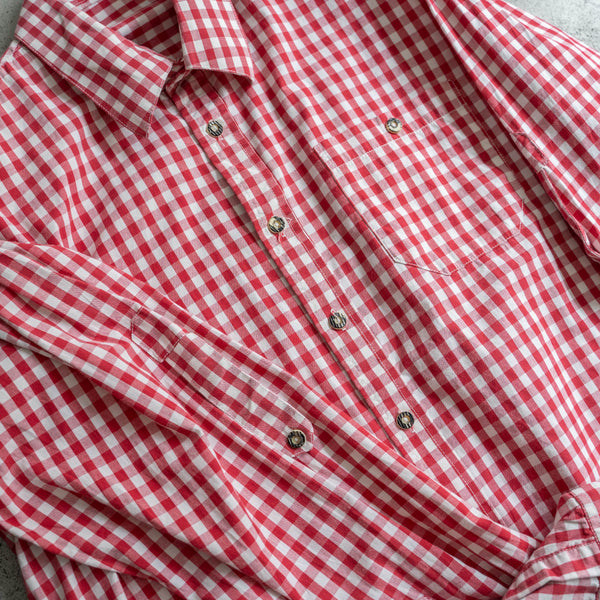 1990s Europe red × white check tyrolean l/s shirt
