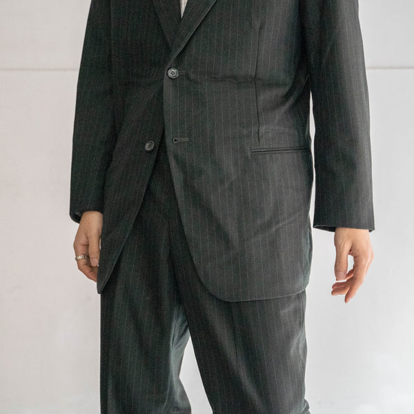 1970s Japan vintage gray green striped set up