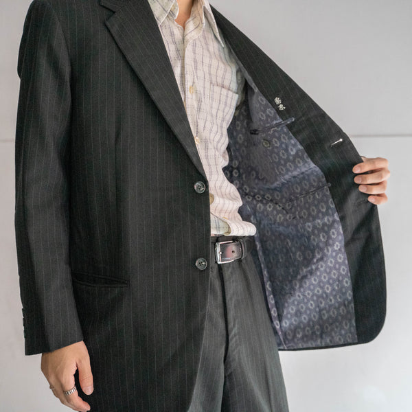 1970s Japan vintage gray green striped set up