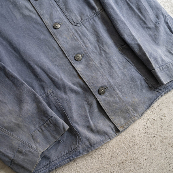 around 1970s Germany faded blue work jacket -short length-