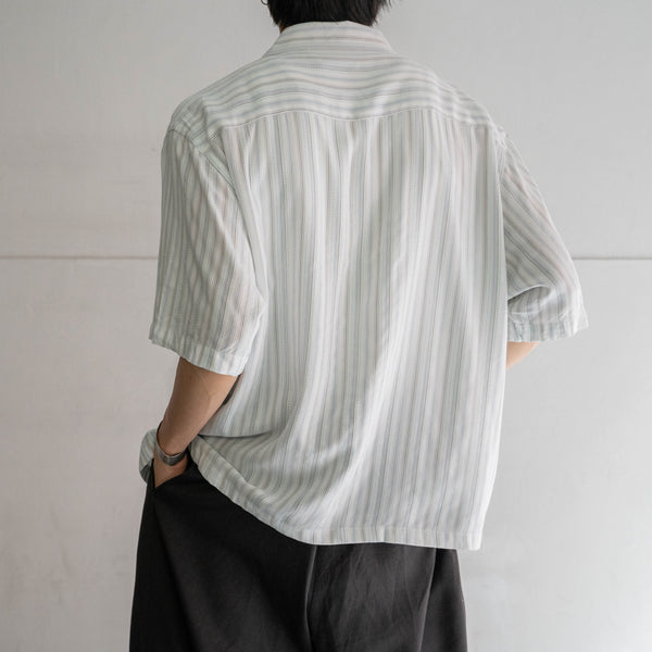 1990s white × blue striped s/s shirt -remake-