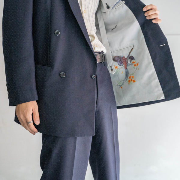 1970s Japan vintage navy all over pattern double breasted set up