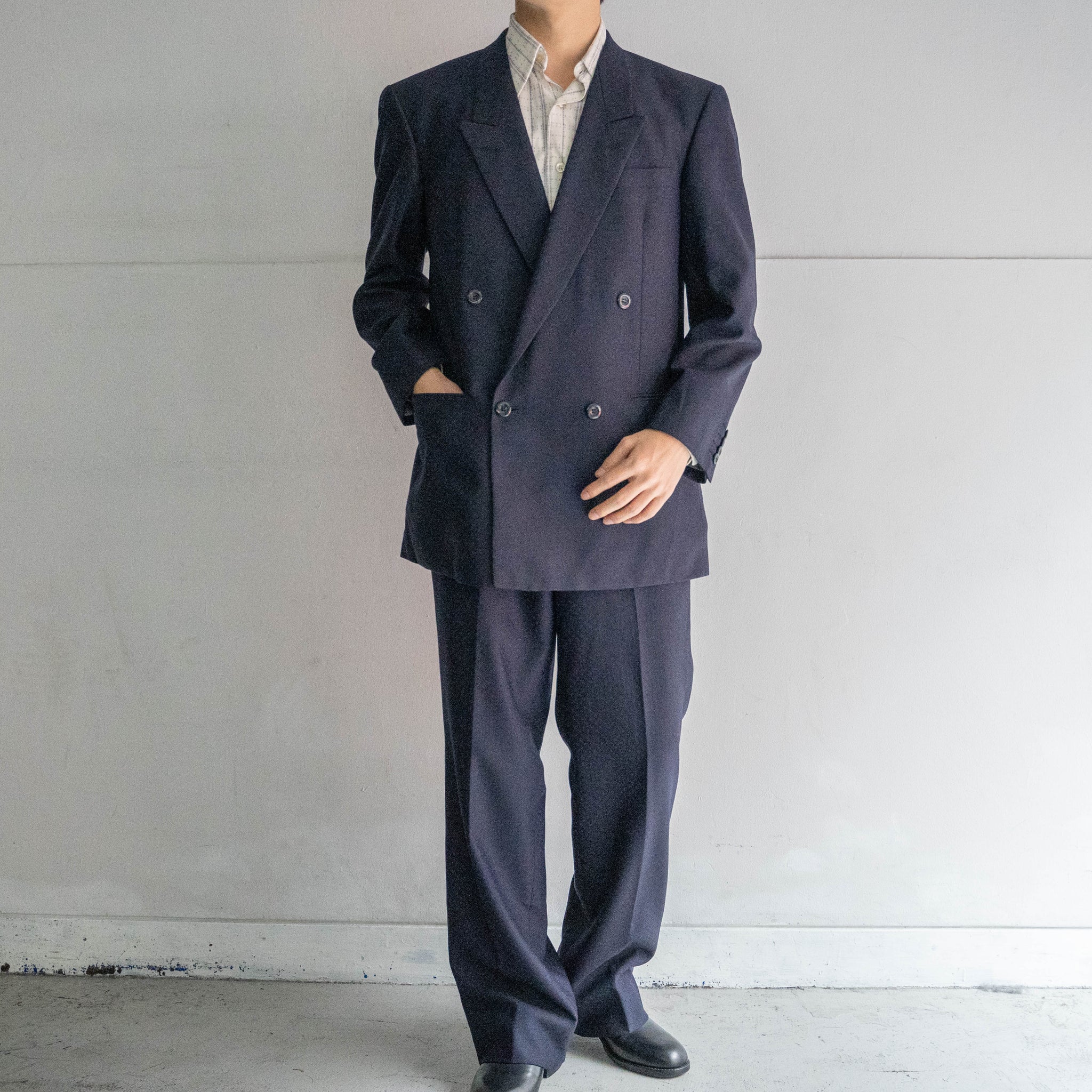 1970s Japan vintage navy all over pattern double breasted set up