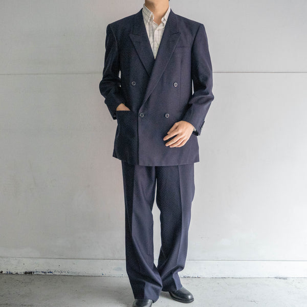 1970s Japan vintage navy all over pattern double breasted set up