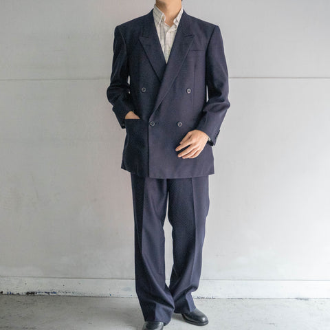 1970s Japan vintage navy all over pattern double breasted set up