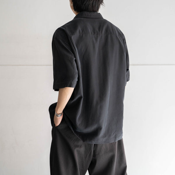1990s black rayon × poly s/s shirt -remake-