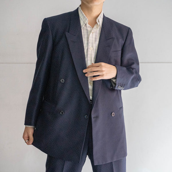 1970s Japan vintage navy all over pattern double breasted set up