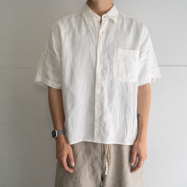 1990-2000s white color all linen short sleeve shirt 'remake'