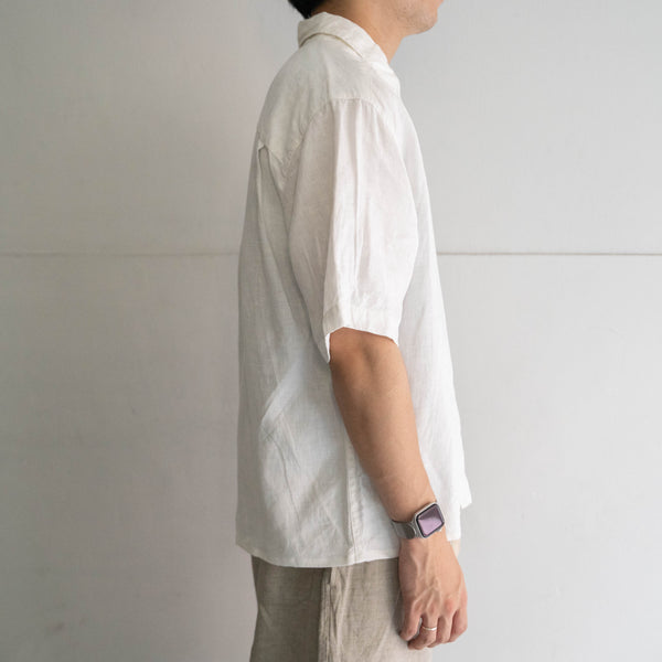 1990-2000s white color all linen short sleeve shirt 'remake'