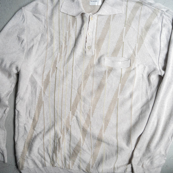 around 1980s italiy ivory color knit polo shirt -with good design-