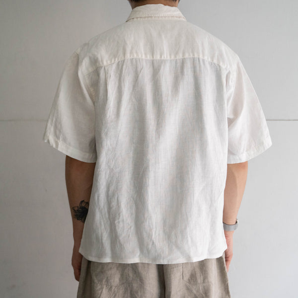 1990-2000s white color all linen short sleeve shirt 'remake'