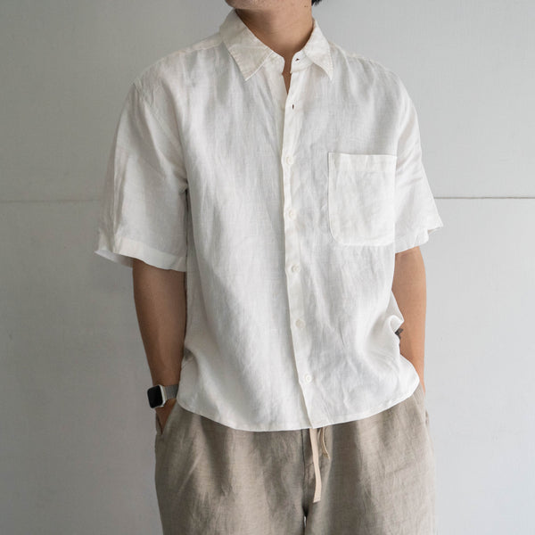 1990-2000s white color all linen short sleeve shirt 'remake'