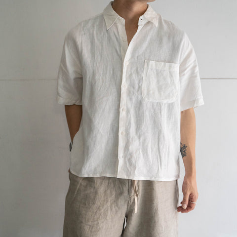 1990-2000s white color all linen short sleeve shirt 'remake'