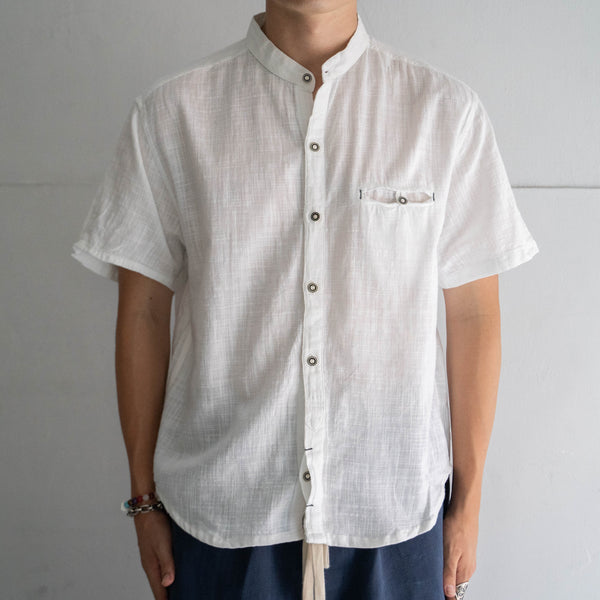 2000s white color tyrolean like all cotton short sleeve shirt 'remake'