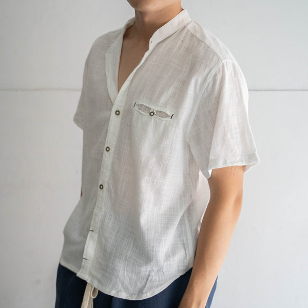 2000s white color tyrolean like all cotton short sleeve shirt 'remake'