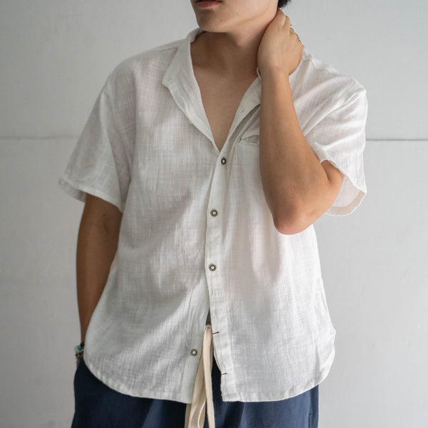 2000s white color tyrolean like all cotton short sleeve shirt 'remake'