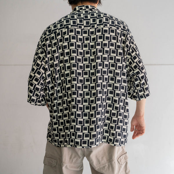 1990s black × white rayon 100 design s/s shirt -remake-