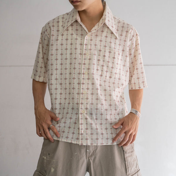 1970-80s white × red all over pattern s/s shirt -remake-