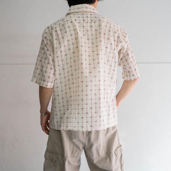 1970-80s white × red all over pattern s/s shirt -remake-