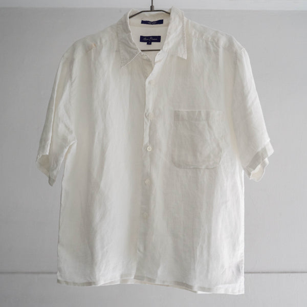 1990-2000s white color all linen short sleeve shirt 'remake'