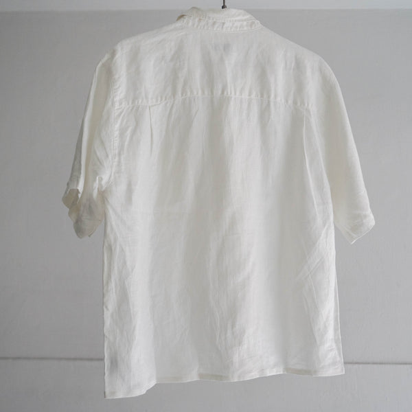 1990-2000s white color all linen short sleeve shirt 'remake'