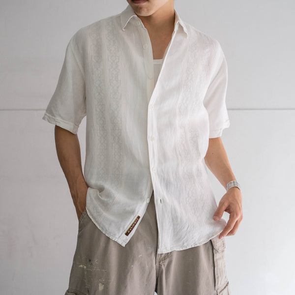 1990s white linen × rayon cuba s/s shirt