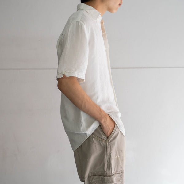 1990s white linen × rayon cuba s/s shirt