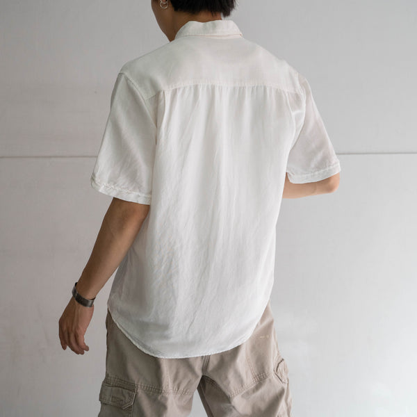 1990s white linen × rayon cuba s/s shirt