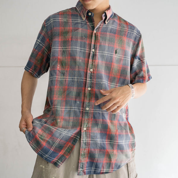 1990-00s Ralph Lauren check s/s shirt -super fade-
