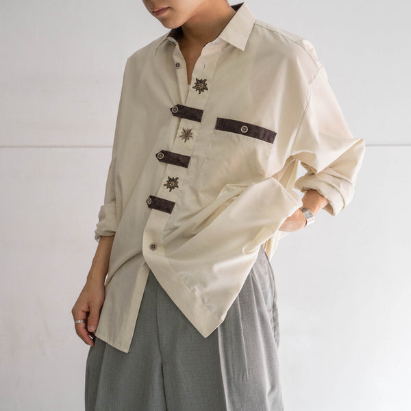 1990s Europe ivory × brown tyrolean l/s shirt