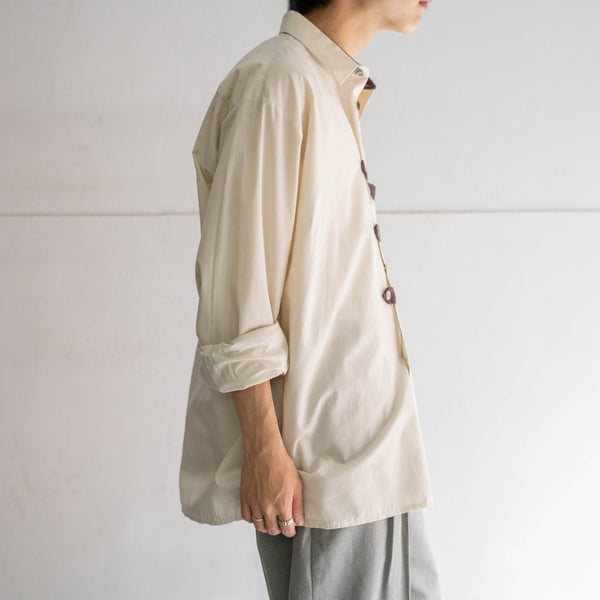 1990s Europe ivory × brown tyrolean l/s shirt