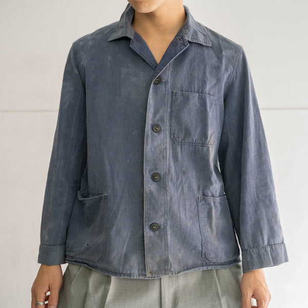 around 1970s Germany faded blue work jacket -short length-