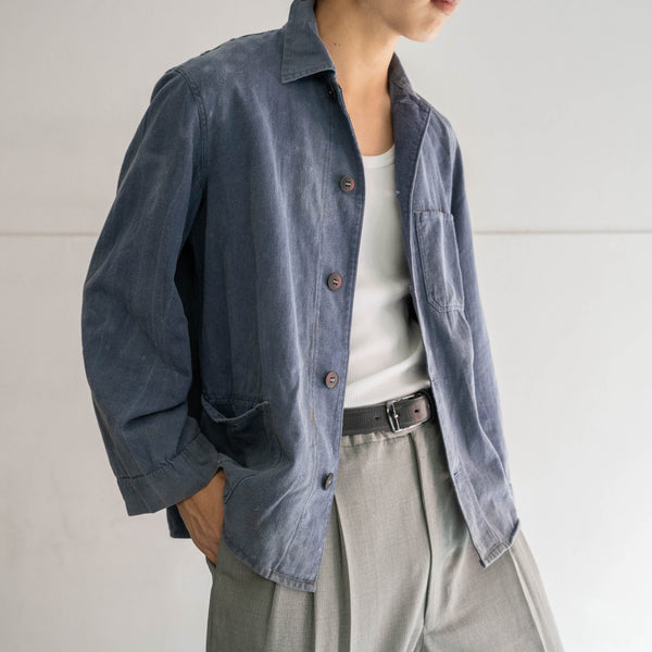 around 1970s Germany faded blue work jacket -short length-