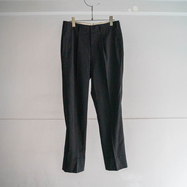 1970s Japan vintage black wool 100 1 tuck slacks -with coin pocket-
